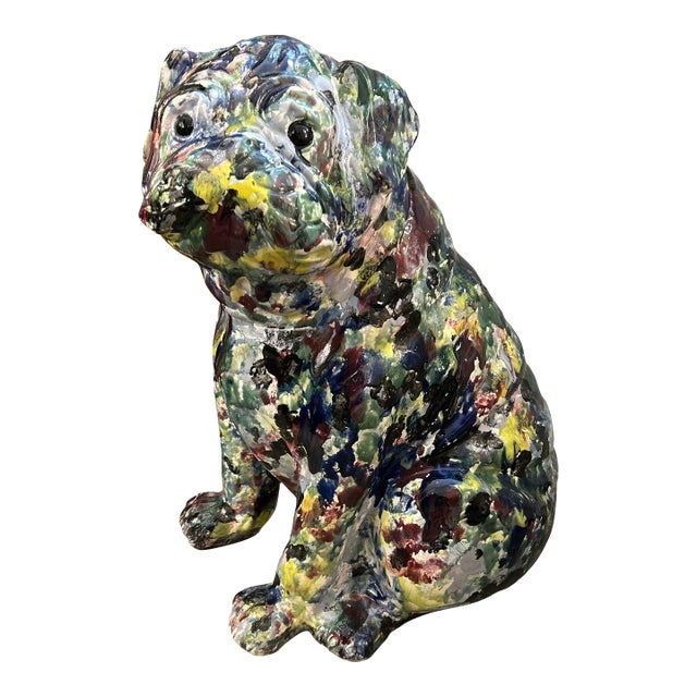 Life Size Italian Hand Made and Painted Ceramic Bulldog Sculpture For Sale