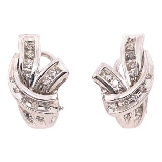 14 Karat White Gold French Back Fashion Diamond Earrings 0.50 TDW For Sale