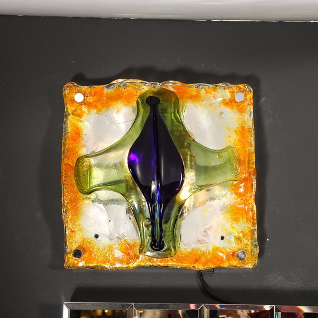 Mid-Century Hand-Blown Amber, Green & Blue Murano Glass Sconces by Mazzega For Sale - Image 13 of 18
