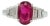 Heated Burma Purplish Red Ruby Oval and Baguette Diamond Ring, Size 9.25 in Platinum For Sale