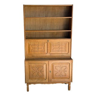 Vintage Danish Oak Secretary Cabinet in Style of Henning Kjærnulf Scandinavian Bookcase Hutch For Sale