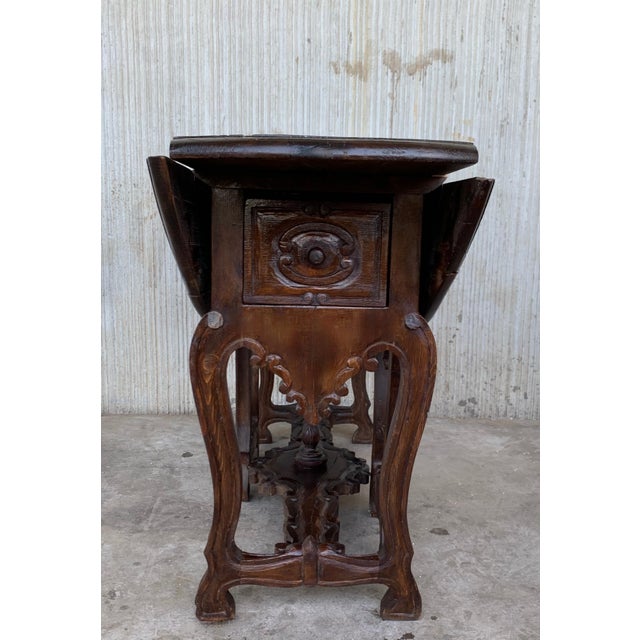 18th Century Carved Oak Gateleg Oval Table with Drawers and Lyre Legs For Sale - Image 17 of 18