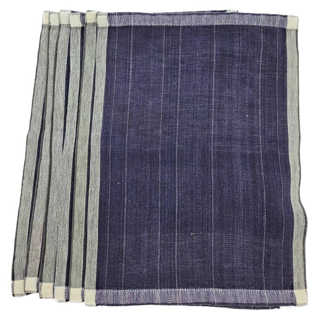 1980s 1970s Dansk Ritva Puotila Indigo Cotton Placemats, Set of 6 For Sale - Image 5 of 7