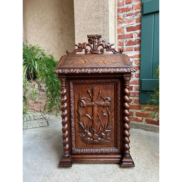 Antique French Altar Lecturn Gothic Bible Box Podium Sacristy Cabinet Carved Oak For Sale - Image 13 of 18