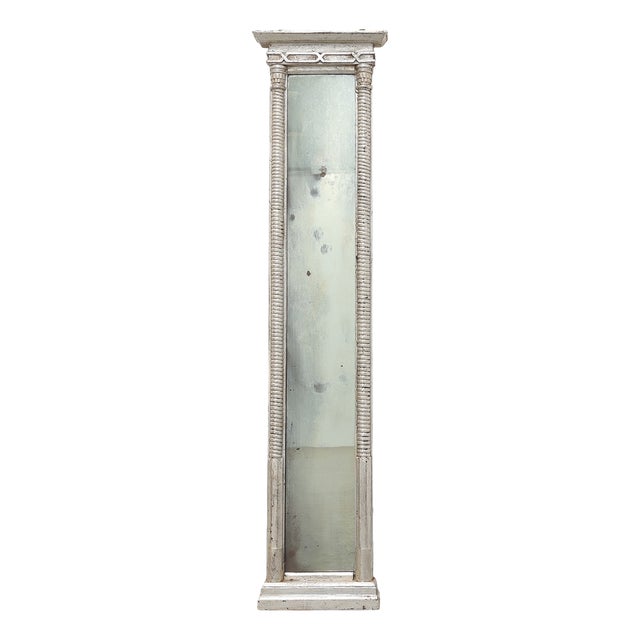 Neoclassical Silver Leaf Pier Mirror with Ringed Columns and Cornice, Italy, 1850s For Sale