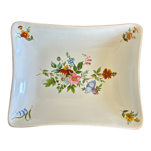 Vintage Hand-Painted Floral Porcelain Soap Dish For Sale