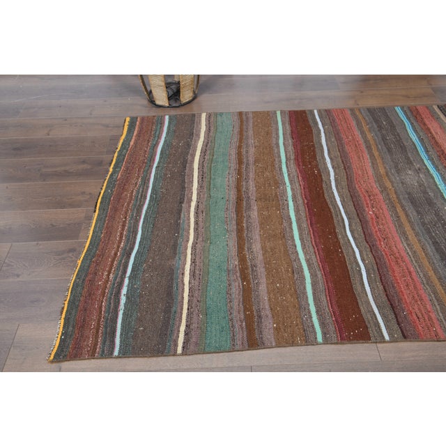 Brown 1970s Vintage Handmade Wool Cotton Brown Runner Rug For Sale - Image 8 of 11