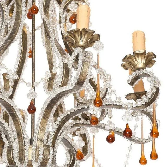 French Bagues Style Steel and Beaded Glass Chandelier For Sale - Image 4 of 6