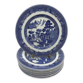Late 20th Century Johnson Brothers England Blue Willow Dessert / Appetizer Plates - Set of 8 For Sale