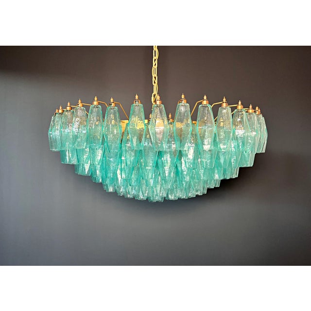 Vintage Murano Glass Chandelier with 185 Turquoise Poliedri, 1990 For Sale - Image 12 of 18