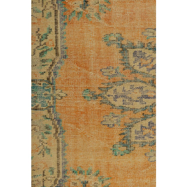 Traditional Vintage Zeki Müren Rug in Orange Open Field With Floral Medallion | Rug & Kilim For Sale - Image 3 of 7