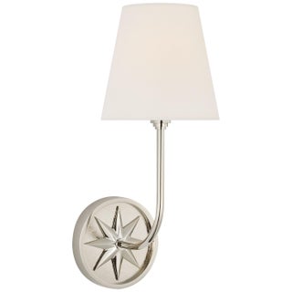 Chapman & Myers for Visual Comfort Signature Polaris 15" Sconce in Polished Nickel with Linen Shade For Sale