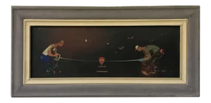 1940s Signed Oil Painting of 2 Workers Sawing