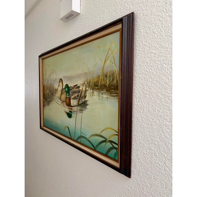 Mid Century Original Americana Framed Duck Mallard Painting For Sale - Image 4 of 11