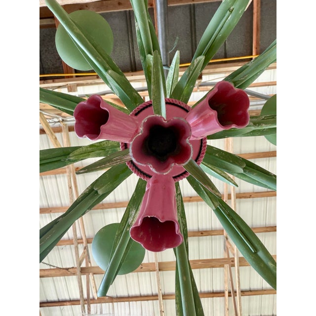 Metal Vintage Whimsical Coastal Regency Pineapple Tole Nine-Light Chandelier For Sale - Image 7 of 12