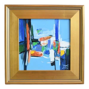 Modern Contemporary Colorful Abstract Oil Painting W/ Antiqued Gold Wood Frame