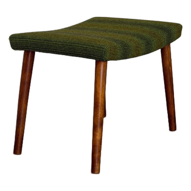 Green Fabric Ottoman With Walnut Legs Mid-Century Modern 1960s For Sale