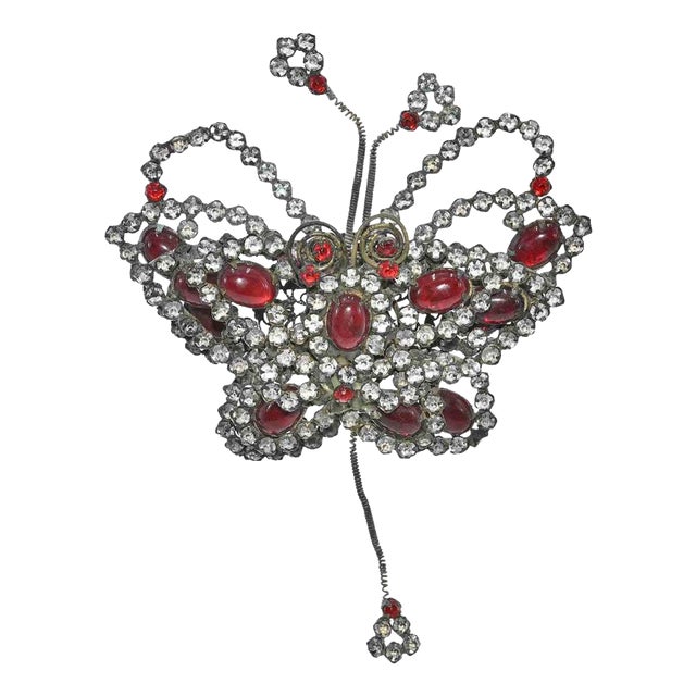 Vintage Handmade Butterfly-Shaped Brooch in Metal and Stone, Italy, 1930s For Sale