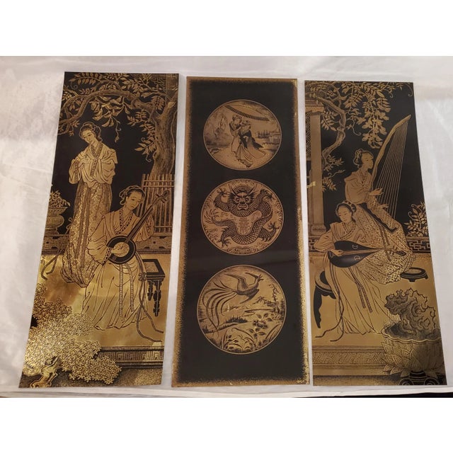 Mid 20th Century Chinese Brass and Enamel Plaques - Set of 3 For Sale - Image 9 of 9
