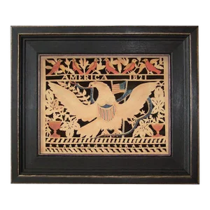 America's Eagle Reproduction Scherenschnitte Paper Cutting in Distressed Black Frame