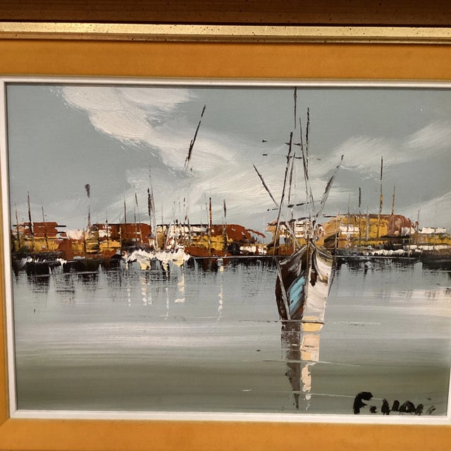 Nautical Mid 20th Century Original Oil Painting "Harbor Morning" Signed by Artist Italy, Framed For Sale - Image 3 of 12
