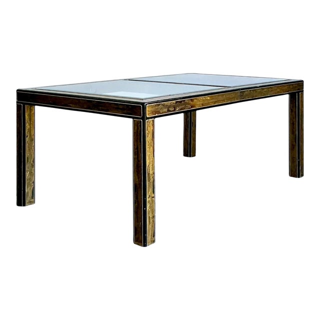 Vintage Acid Etched Brass and Glass Dining Table After Bernhard Rohne For Sale