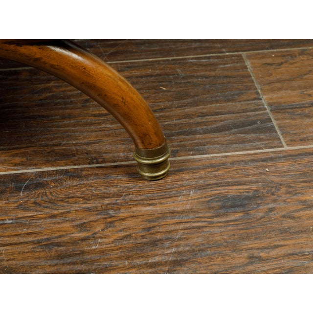 Brown French 19th Century Walnut Curule Stool with Corinthian Capitals and Upholstery For Sale - Image 8 of 9