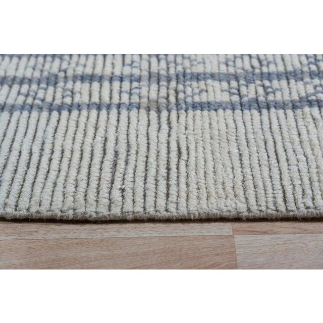 Contemporary 8x11 Ivory Hand-Knotted Wool Linear Gridwork Tribal Modern Carpet Rug For Sale - Image 3 of 8