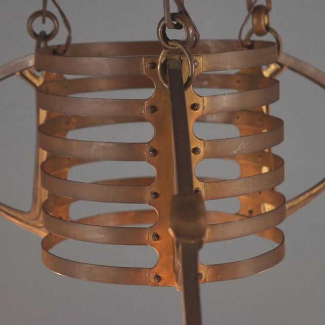 Art Nouveau Pendant Light in Glass and Metal For Sale - Image 5 of 14