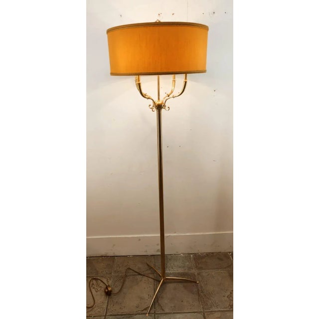 Metal Brass Floor Lamp with 4 Lights & Lampshade For Sale - Image 7 of 15