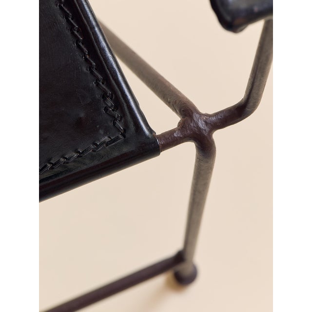 Black The Vintage Spanish Wrought Iron & Leather Scroll-Back Armchair, Pair For Sale - Image 8 of 17