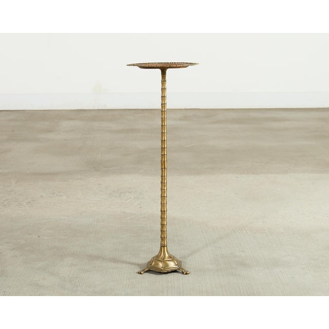 Mid-Century Brass Faux-Bamboo Pedestal Martini Drink Table For Sale - Image 9 of 13