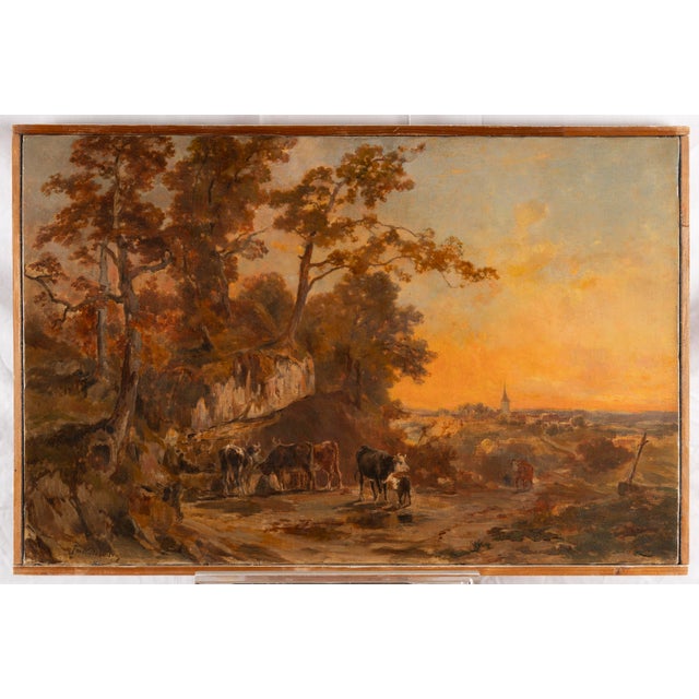 François Louis Fritz De Niederhäusern, Pastoral Scene at Sunset, Oil on Canvas For Sale - Image 10 of 10