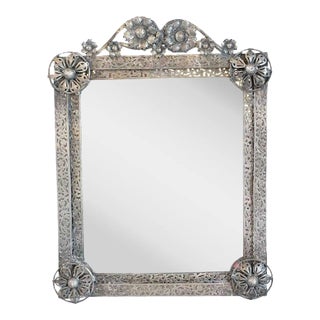 Mid 19th Century Small Indo-Portuguese Silver Mounted Teak Framed Mirror For Sale