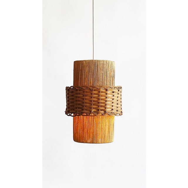 1960s Mid-Century Modern Sisal & Rattan Pendant Light by Temde Leuchten, 1960s For Sale - Image 5 of 9