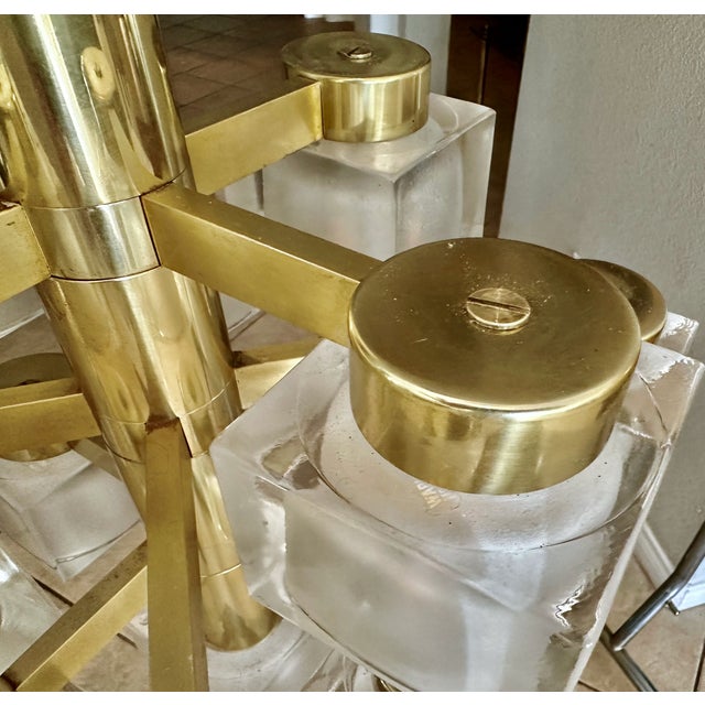 Sciolari 13 Light Ice Cube Glass Brass Chandelier For Sale - Image 16 of 17