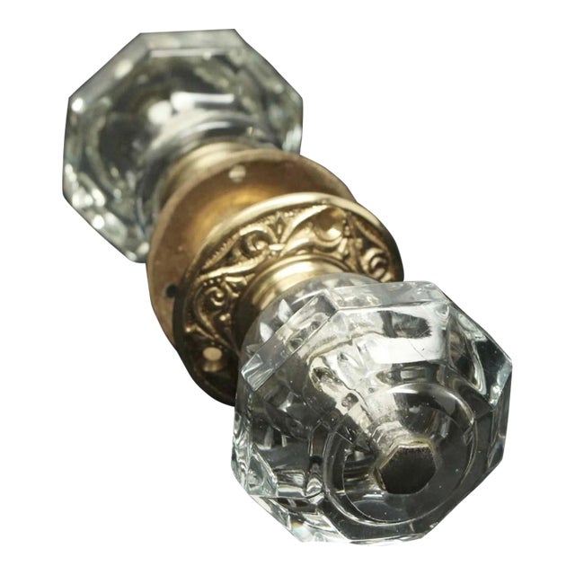 Mid 20th Century Glass Knob With Silver Screw Knot & Ornate Rosettes - 4 Piece Set For Sale