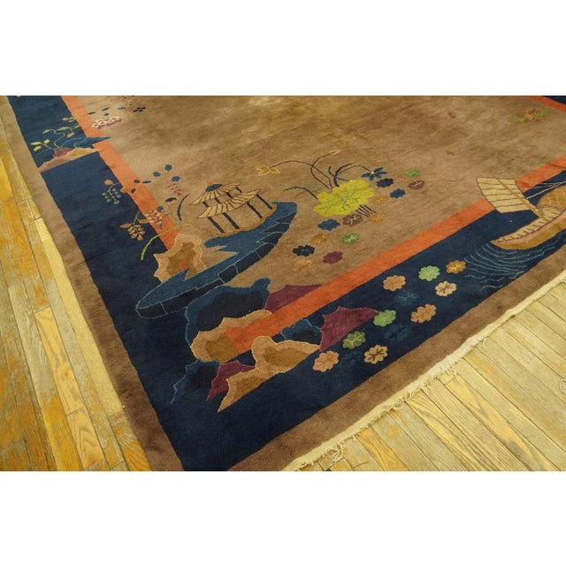Taupe 1920s Tan Taupe Floral Antique Chinese Art Deco Carpet 9' X 12' Knotted Wool Rug For Sale - Image 8 of 9