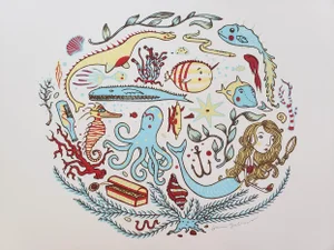 "Mystical Underwater Creatures" Contemporary Artist Signed Print by Jaime Zollars