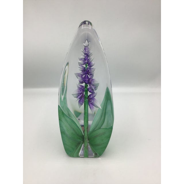 Vintage Paper Weight Mats Jonasson 11” Crystal Orchid Sculpture Signed For Sale - Image 11 of 11