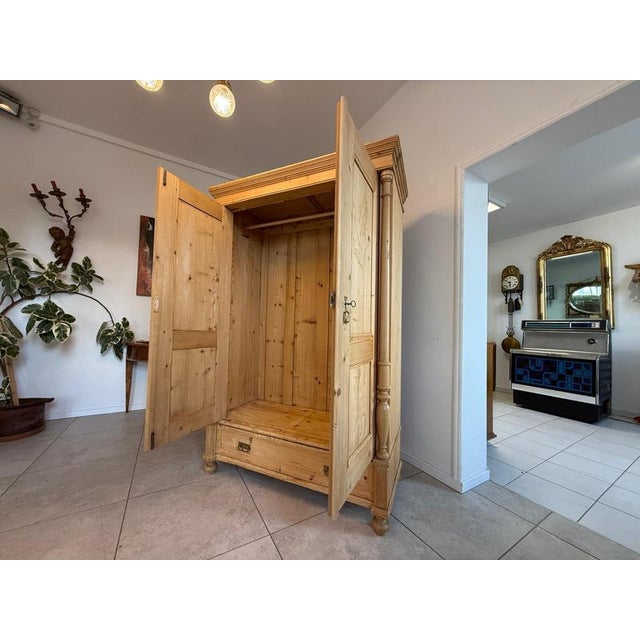 Restored Gründerzeit Farmhouse Wardrobe, Natural Wood, Hall Wardrobe, Dimensions: Height x Width x Depth 190 x 124 x 57...
