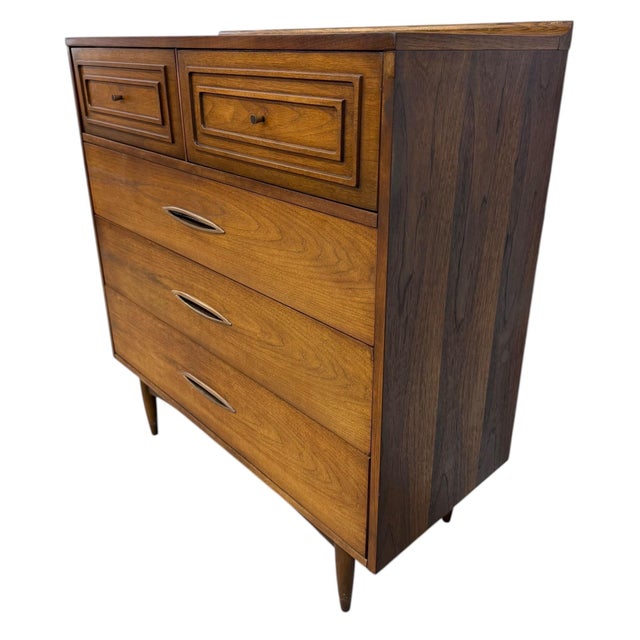 Mid-Century Modern Mid-Century Modern Broyhill Sculptra Walnut High Chest For Sale - Image 3 of 10
