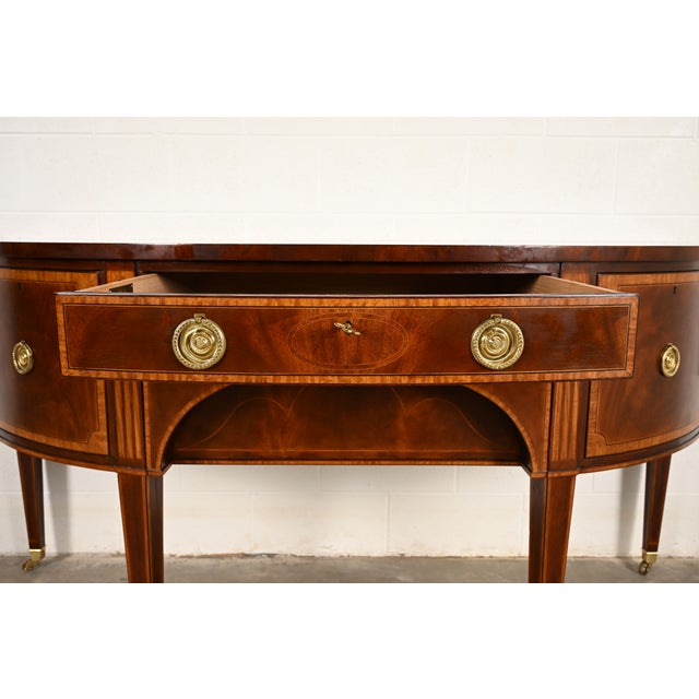Brown Baker Furniture Federal Inlaid Mahogany Demilune Sideboard Credenza For Sale - Image 8 of 17