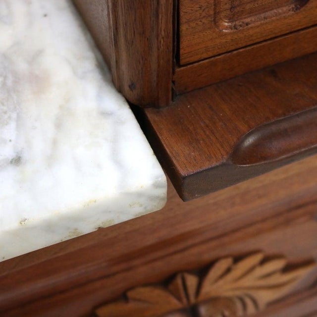 Antique Victorian Carved Walnut Marble Top Dresser With Mirror Circa 1890 For Sale - Image 12 of 15