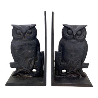 Antique Traditional Cast Iron Owl Bookends - a Pair For Sale