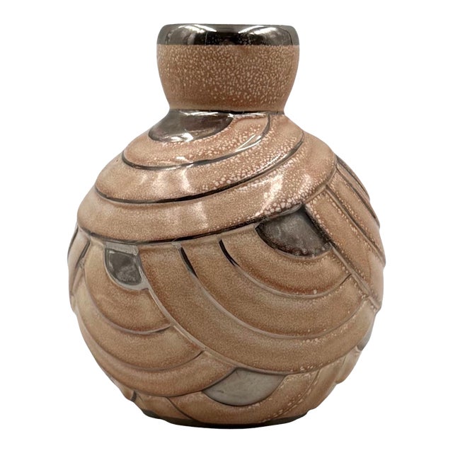 Art Deco Pink & Silver Ceramic Vase, Italy 1930s For Sale