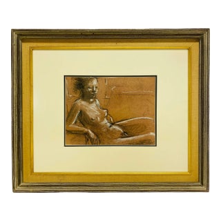 Mid Century, Vintage Academy Style Female Nude Study in Charcoal For Sale