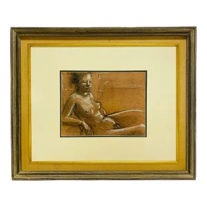 Mid Century, Vintage Academy Style Female Nude Study in Charcoal