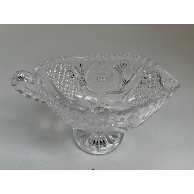 Glass Vintage Clear Crystal Etched Floral Gravy Boat For Sale - Image 7 of 9