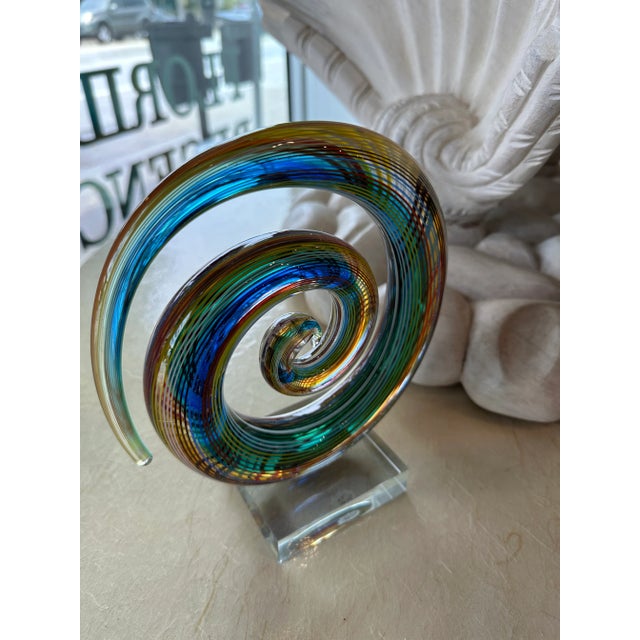Vintage Murano Glass Colorful Rainbow Swirl on Lucite Abstract Sculpture For Sale - Image 13 of 13